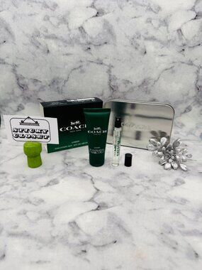 Coach Green EDT Discovery Kit-Metal Box,Shower Gel 30ml&Mini Spray 7.5ml-2pc-NEW